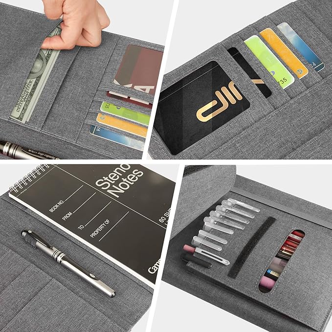 Journal Cover for Rocketbook Flip | 6"x9" Steno Pad Holder & Top Spiral Notebook Cover | Waterproof Folio with Pen Loop & File Pocket for A5, Executive Size Notebooks (Gray)