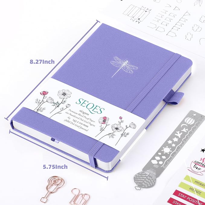 A5 Bullet Dotted Journal Notebook | 160gsm Thick Bleedproof Paper, Lay Flat Binding, 160 Numbered Pages | Hard Cover Dot Grid Notebook/Bullet Journals for Creatives & Professionals (dragonfly)