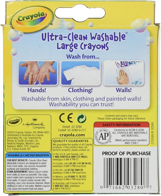 Crayola Washable Crayons, Large Size, 8 Colors, Pack of 1