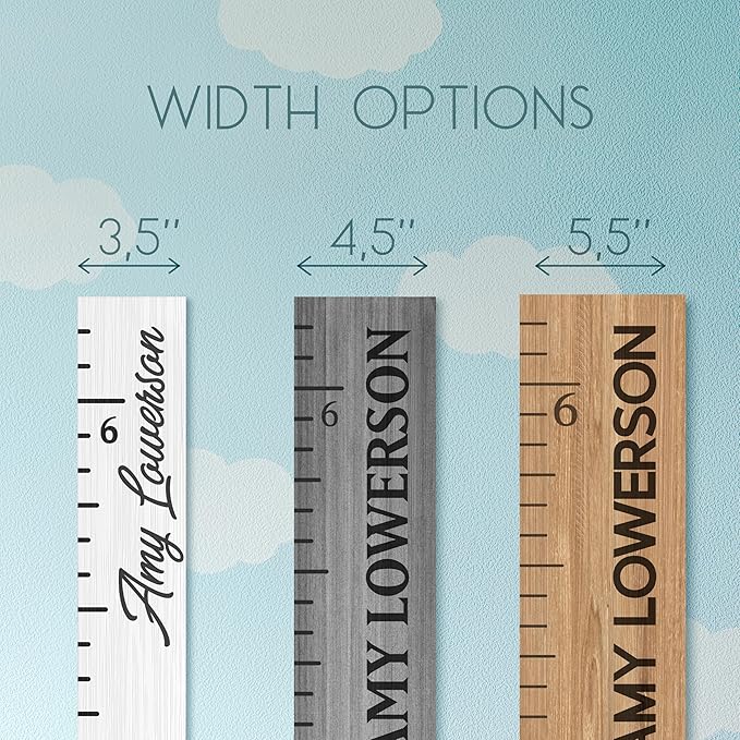 Personalized Kids Growth Chart Wooden Height Ruler for Wall – Custom Name Baby Growth Chart, Nursery Wall Decor, 2-Piece Easy Install, 3 Widths (3.5", 4.5", 5.5"), 10 Colors & Fonts