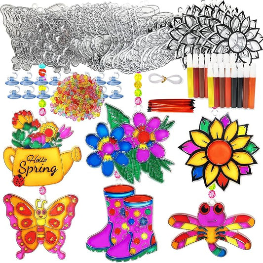 30 Set Spring Flower Butterfly Suncatcher Craft Kits, Spring Floral Crafts | Flower crafts for spring and summer, Easter parties, floral decor, butterfly themes, sunny windows, seasonal art projects