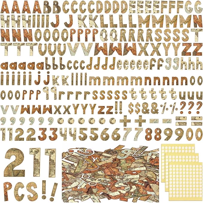 221 Pcs Travel Around The World Bulletin Board Letters, Round Alphabet Number Punctuation Symbol Combo Letter Cutouts, Vintage Classroom Decor for School Chalkboard Poster Bulletin Board Wall