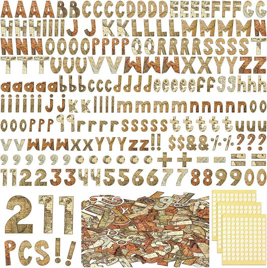 221 Pcs Travel Around The World Bulletin Board Letters, Round Alphabet Number Punctuation Symbol Combo Letter Cutouts, Vintage Classroom Decor for School Chalkboard Poster Bulletin Board Wall