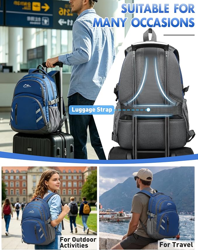 ProEtrade Backpack Bookbag for College Laptop Travel,Fit Laptop Up to 15.6 inch with USB Charging Port Multi Compartment Anti theft, Gift for Women Men (Blue)