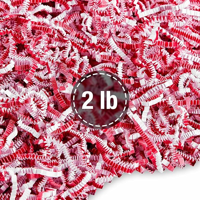 FRILLZ by DECOfill™ Crinkle Cut Paper Shred Filler for Baskets, Gifts, Packing and Protecting your Valentine's Day, Holiday, Wedding, Christmas and other events (2 pound, Red and White)