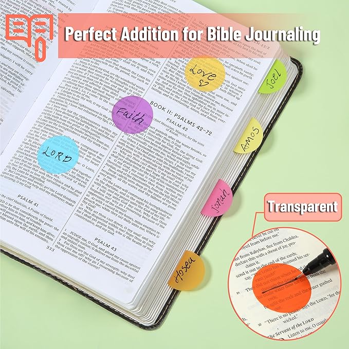 Mr. Pen- Round Transparent Sticky Notes, 1.1” Diameter, 14 Pads, 560 Sheets, Colorful, Water-Resistant See-Through Sticky Notes & Fineliner, Smooth Writing, Note Tabs for Bible Journaling, Studying