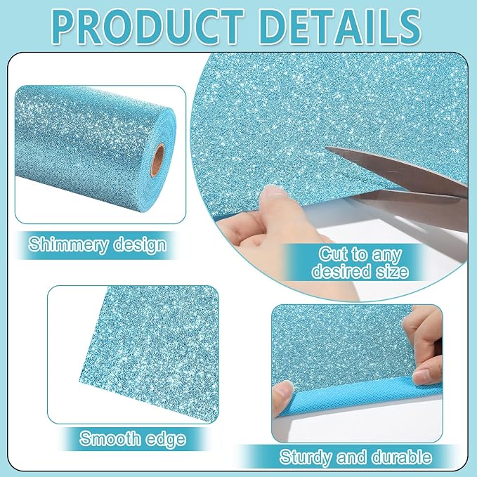 Glitter Light Blue Bulletin Board Roll Non-Woven Fabric Poster 15.7" x40 Ft