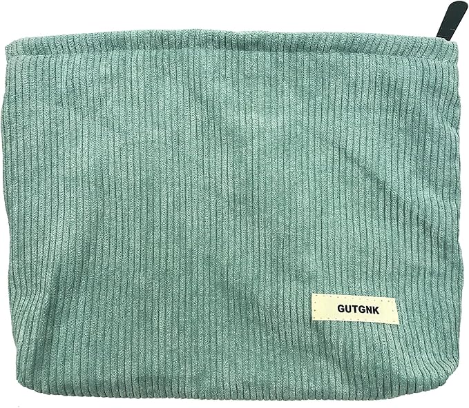 GUTGNK Corduroy Ladies Cosmetic Bag, Large Capacity Canvas Cosmetic Bag Travel Toiletry Bag Accessories Organizer, Light Blue Gray