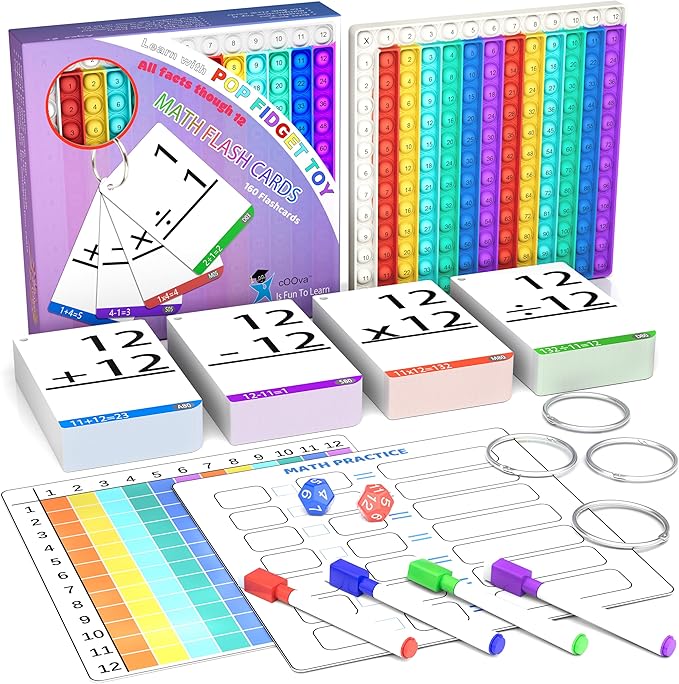 COOVA Math Games for Kids - Math Flash Cards - Interactive Practice Kit Pop It Practice with Addition, Subtraction, Multiplication & Division - Ideal for Learning and Skill Building.