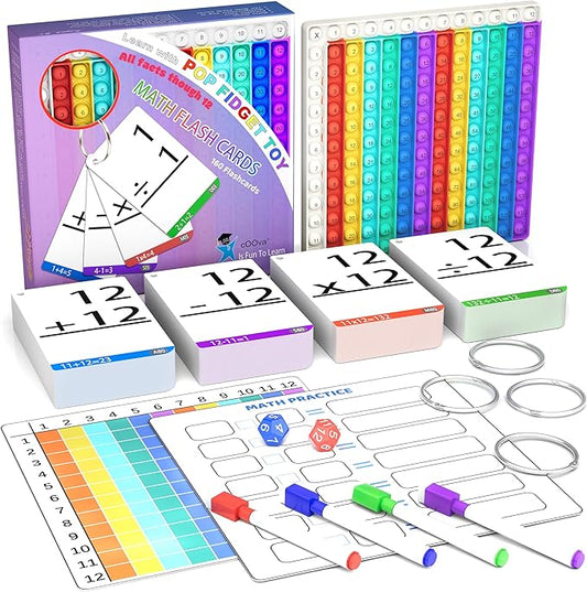 COOVA Math Games for Kids - Math Flash Cards - Interactive Practice Kit Pop It Practice with Addition, Subtraction, Multiplication & Division - Ideal for Learning and Skill Building.