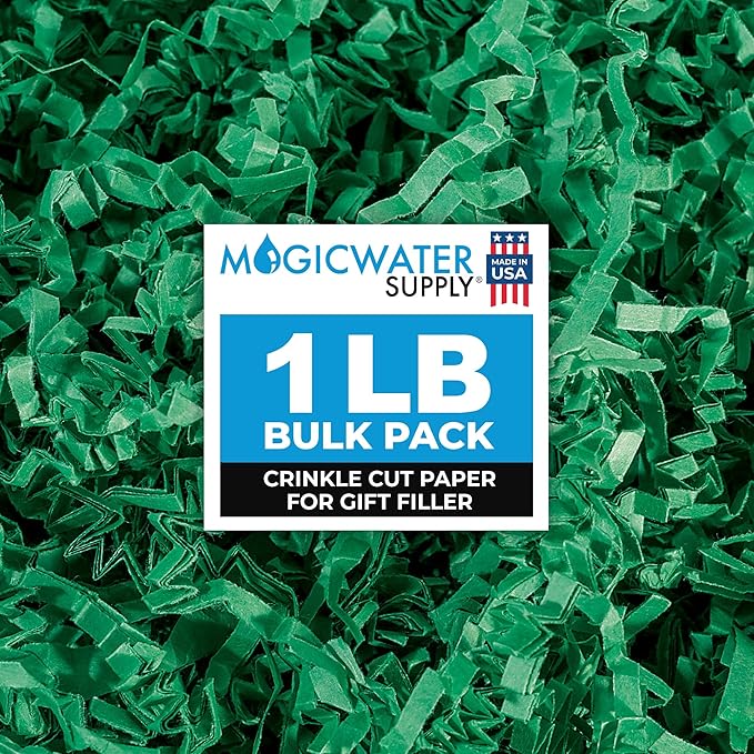 MagicWater Supply Crinkle Cut Paper Shred Filler-1LB Green-Decorative & Protective Packaging for Bridesmaid Gifts & Bridesmaid Proposal Gifts Holiday Stuffers Birthdays Wedding & Anniversaries