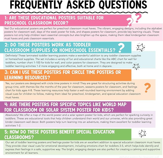 Hadley Designs 16 Educational Posters for Classroom Must Haves - Laminated Pre-K Posters for Toddler Homeschool Essentials, Toddler & Preschool Learning Activities, Kindergarten Classroom Decor