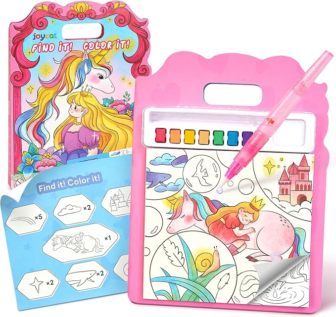 JoyCat Find & Color Paint with Water Coloring Books for Toddlers, Educational Seek and Find, No Mess Art & Craft Toy, Fun Learning Activity for Kids Ages 3-5 4-8, Gift for Girls Boys (Magical Pony)
