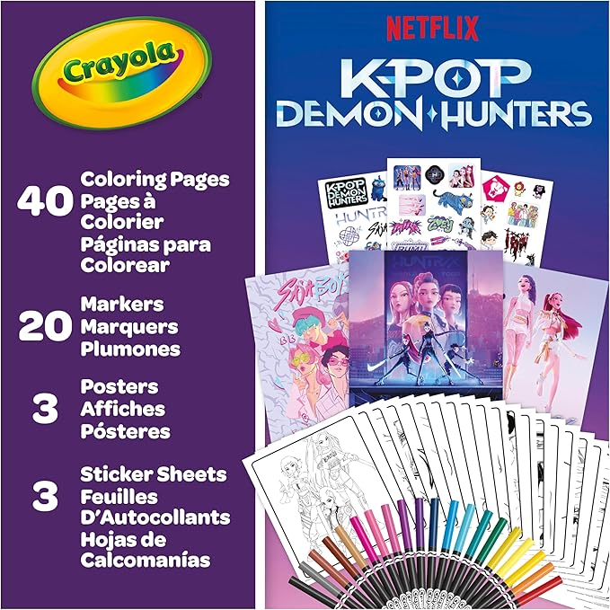 Crayola Kpop Demon Hunters Art Case (40+pcs), Coloring & Sticker Craft Kit, Gift for Kids & Teens, Travel Activity Set, Ages 8+