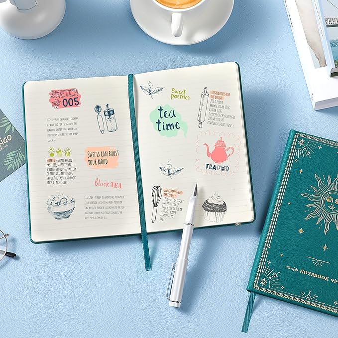 Artfan Ruled Notebook/Journal – Premium Thick Paper Faux Leather Classic Writing Notebook with Pocket + Page Dividers Gifts, Banded, Large, 144 Pages, Hard Cover, Lined (5.8 x 8.4) - Jungle Green