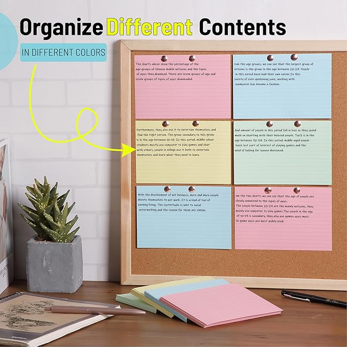 Mr. Pen- Lined Index Cards, 4"x6", 144 Cards, Assorted Colors, Bulk 4x6 Index Cards, Ruled for School, College, Office and Home Organization, Durable Study To Do List Note Cards with Ruled Lines