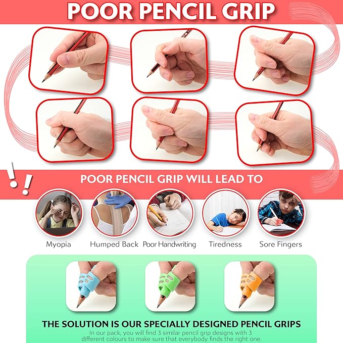 Stylo 3 Pack Pencil Grips for Kids Handwriting - Ergonomic Pencil Grippers for Toddlers Ages 2-5, Preschool & Kindergarten - Left Handed & Right Hand Writing Tools - Occupational Therapy Grip