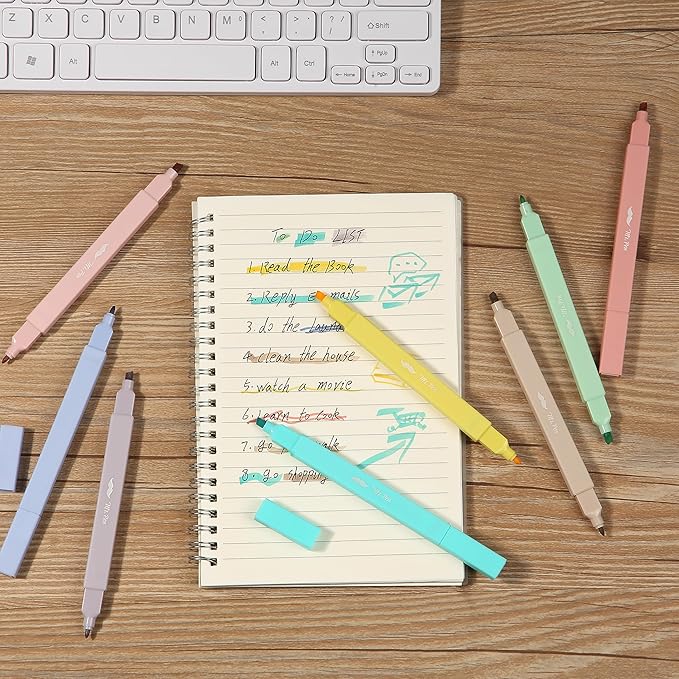 Mr. Pen- Dual Tip Aesthetic Highlighters, 8 pcs, Chisel & Fine Tip, Cute Highlighters Assorted Colors for Journaling, Highlighting, Underlining, Fast Dry, Back to School Supplies