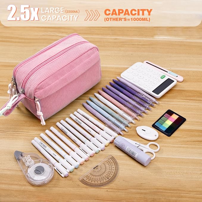 Big Capacity Pencil case,Soft Corduroy Pencil Bag with 3 Compartment,Pencil Pouch School Supplies Cute Pencil Box Pencil Bag for Teen Girls Boys College