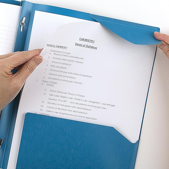 Five Star 2-Pocket Folder, Plastic Folder with Stay-Put Tabs and Prong Fasteners, Holds 8-1/2" x 11" Paper, Tidewater Blue (72107)