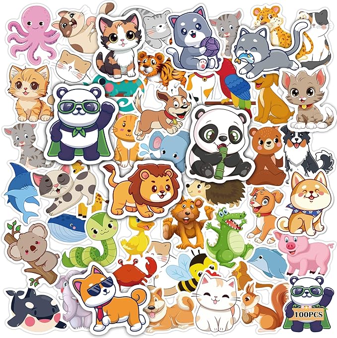 Back to School Supplies - 100 PCS Water Bottle Stickers for Kids,Cute Animal Aesthetic Sticker Pack - Vinyl Kawaii Stickers for Girls Boy Classroom Prizes,Party Favors for Scrapbook, Laptops, Journal