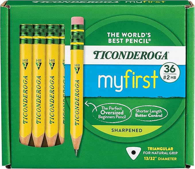 Ticonderoga My First Short Triangular Wood-Cased Pencils, #2 HB Soft, Yellow, 36-Count Pack