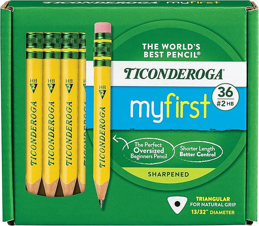 Ticonderoga My First Short Triangular Wood-Cased Pencils, #2 HB Soft, Yellow, 36-Count Pack