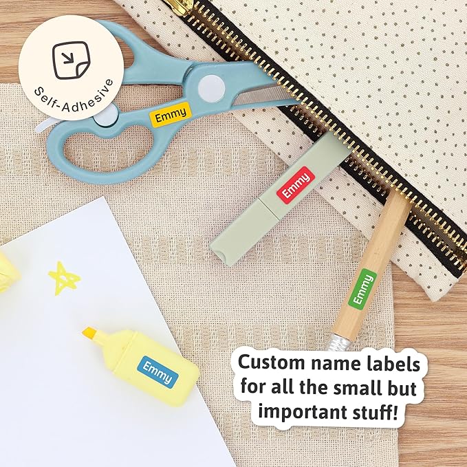 Mini Name Labels (175) - Custom Personalized Name Labels for Labeling Tiny Items, Washer and Dryer-Safe Waterproof Labels for Daycare, Preschool, and School - Rainbow