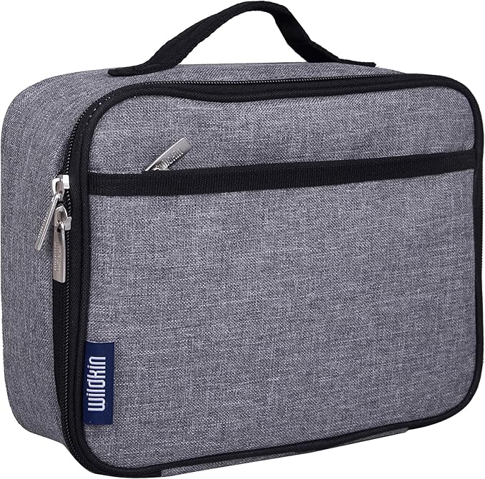 Wildkin Kids Insulated Lunch Box, Keeps Food Hot or Cold, BPA-Free with Mesh Pockets & Easy-Clean Lining – Ideal for School, Travel & Daycare – Grey Tweed
