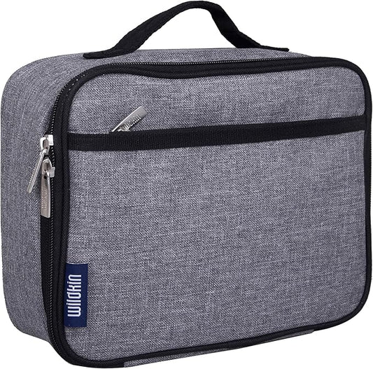 Wildkin Kids Insulated Lunch Box, Keeps Food Hot or Cold, BPA-Free with Mesh Pockets & Easy-Clean Lining – Ideal for School, Travel & Daycare – Grey Tweed