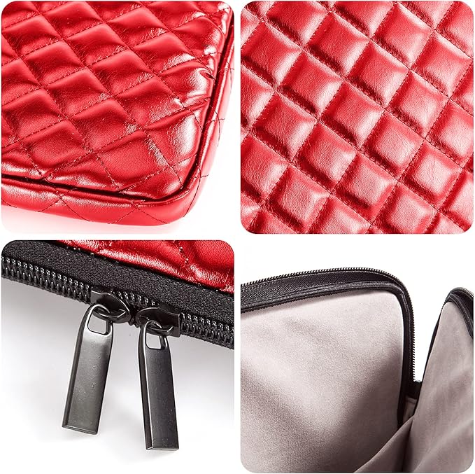 Puffy Laptop Sleeve 11 12 13 13.3 14 15 15.6 inch Case Protective Bag Quilted PU Leather Lined Padded