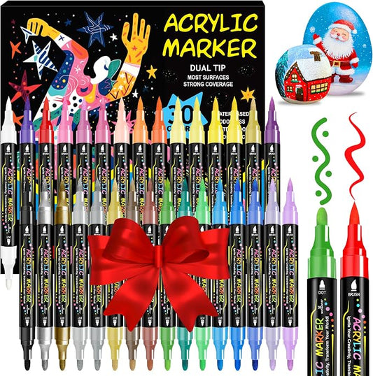 WINSONS 30 Colors Dual Tip Acrylic Paint Markers Pens