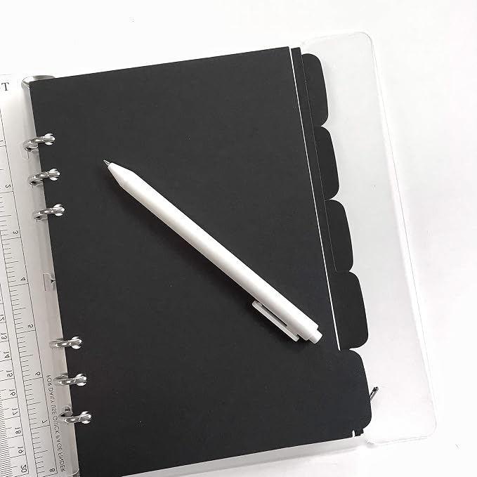 Zelten Refills/Loose Leaves for A5 Cover Ring Binder/Personal Organizer/Planner(A5 6 Holes, Divider Horizontal Black Paper)