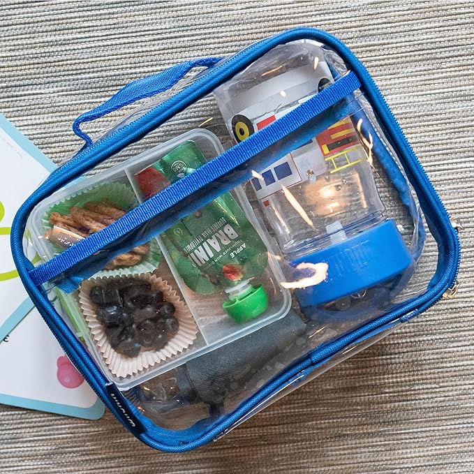 Wildkin Kids Insulated Lunch Box, Keeps Food Hot or Cold, BPA-Free with Mesh Pockets & Easy-Clean Lining – Ideal for School, Travel & Daycare – Clear w/Blue Trim