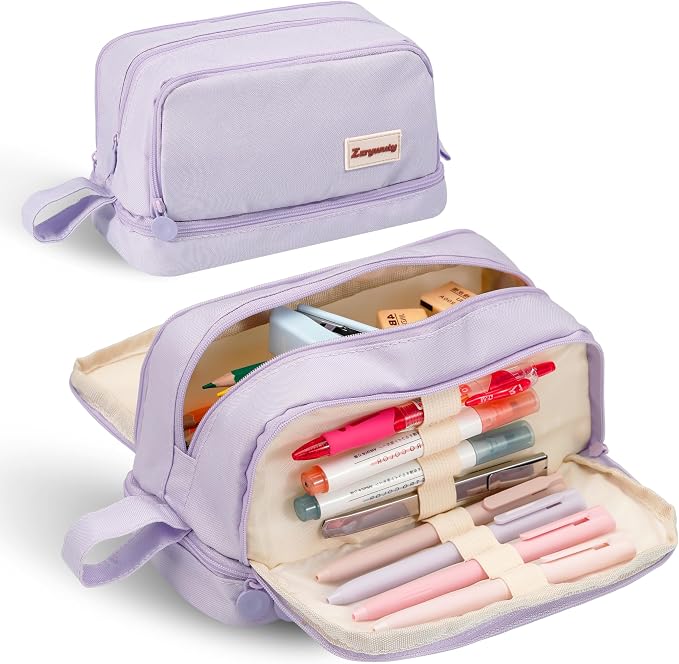 Zzrywuty Pencil Case Large 4 Compartments,Purple High Capacity Holder Box Multi-Slot Pencil Pouch Bag,Zipper Pencil Pouch for Aesthetic Pencil Bag For Middle School Office College Adult Girl and Boy