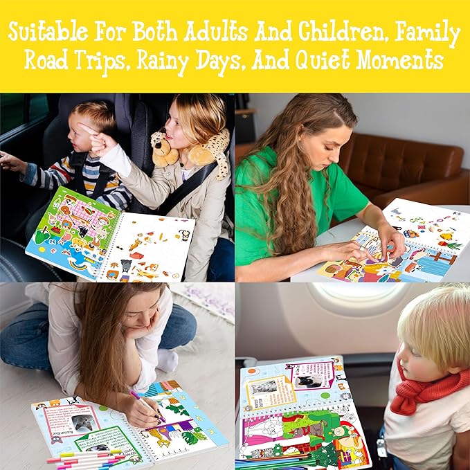 Cat Sticker Activity Book, 450 Reusable Stickers, 10 Dry-Erase Scenes & 10 Coloring Pages, Cat-Themed Activity Book, Educational Hands-on Travel Game - Great for Kids, Adults, Boys & Girls