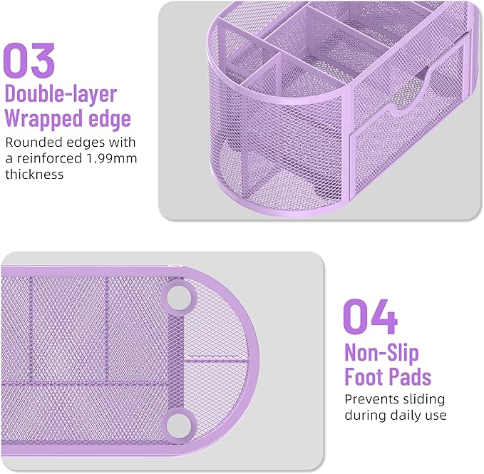 SUPEASY Mesh Desk Organizer, Desk Accessories & Workspace Organizers with Drawers, Pencil Holder for Desk with 9 Compartments for Office Suppliess, School, Classroom, 8.6 x 4.3 x 4.1 Inch, Purple