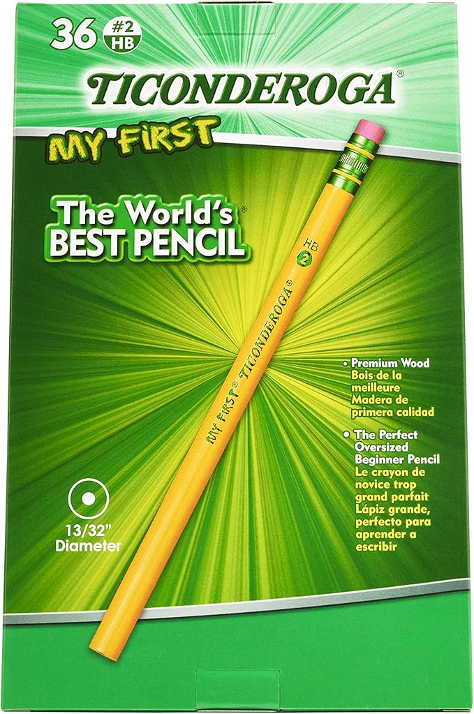 Ticonderoga My First Wood-Cased Pencils, #2 HB Soft, With Eraser, Yellow (X3336) (Pack of 48, 1728 Count Total)