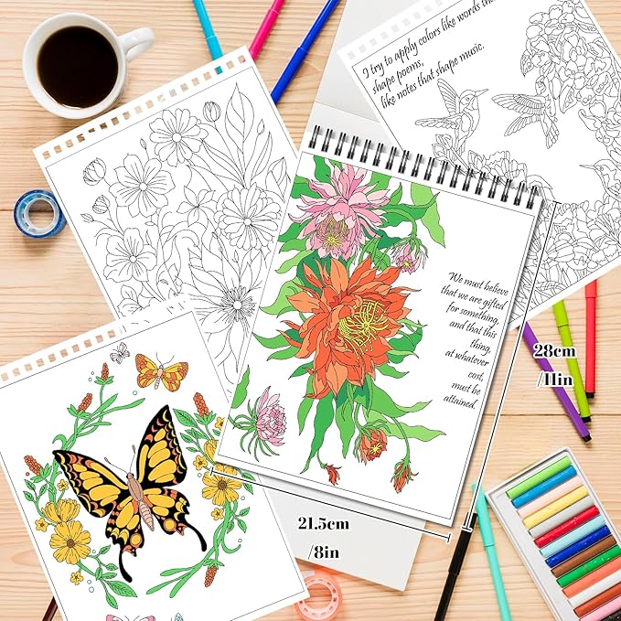 Kalysky Easy and Cozy Adult Coloring Book Set, 3 Pack Stress Relief Coloring Books for Adults Relaxation, Flower Inspirational Quotes Designs.