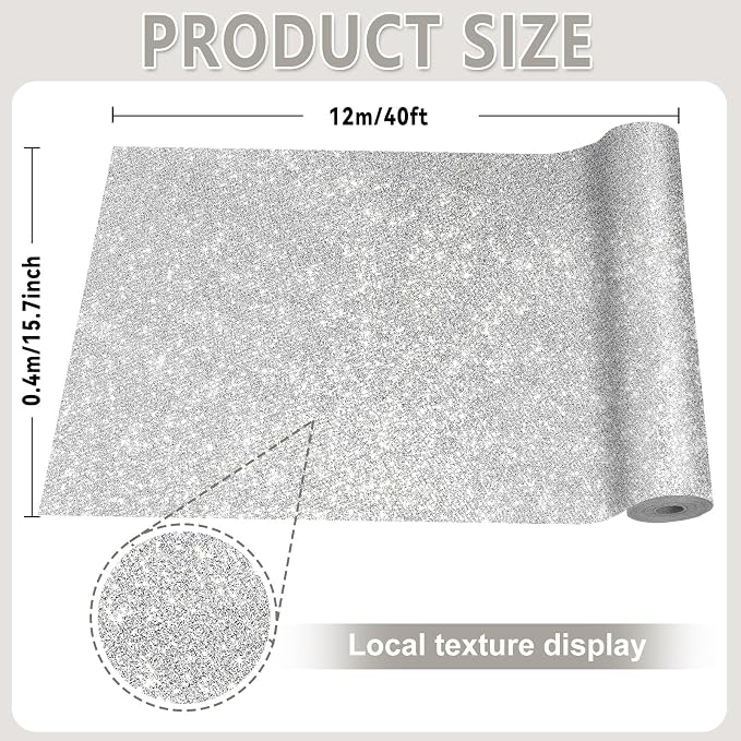 Glitter Silver Bulletin Board Roll Non-Woven Fabric Poster 15.7" x 40 Ft