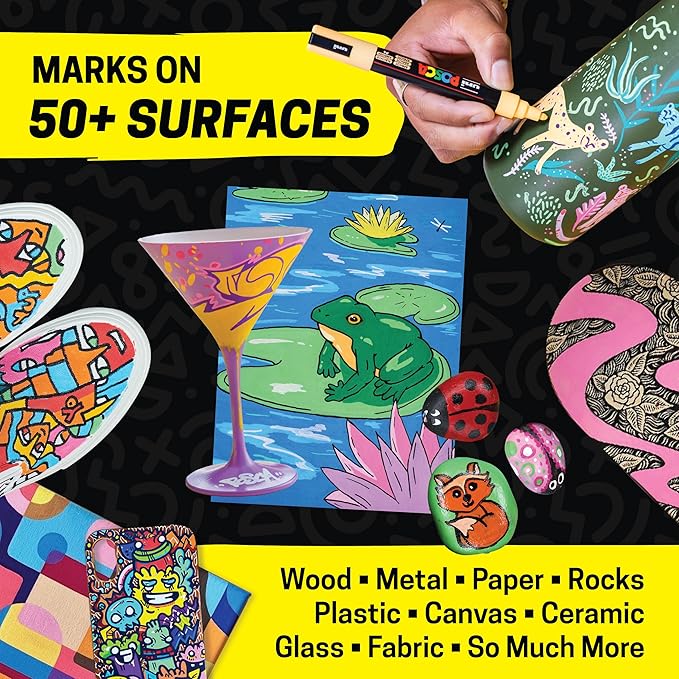 POSCA PC-5M Water-Based Paint Markers, Medium Point (1.8-2.5mm), Assorted Colors, 36 Pack with Display Caddy