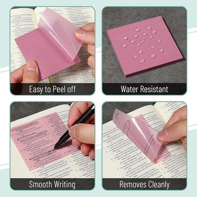 Mr. Pen- Transparent Glitter Sticky Notes, 3”x3”, 12 Pads, 600 Sheets, Colorful, Plastic Glitter Sticky Notes Bulk, Self-Stick Note Pads for Women, Office, School, Home, Study & Organization
