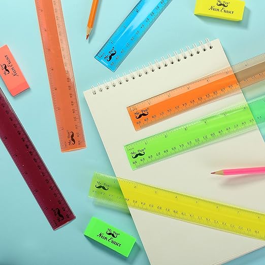 Mr. Pen- Plastic Rulers, 12 Inch, 6 Pack, Assorted Colors, Scratch-Resistant Design with Inches and Centimeters, Durable Transplant Rulers for Crafting Office & School, School Supplies