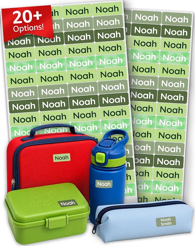 Personalized Universal Name Labels for Kids & Adults - Green [70pcs] - Waterproof Name Stickers for School, Daycare & Clothes - Item & Supplies Name Stickers - Custom Stick On Labels