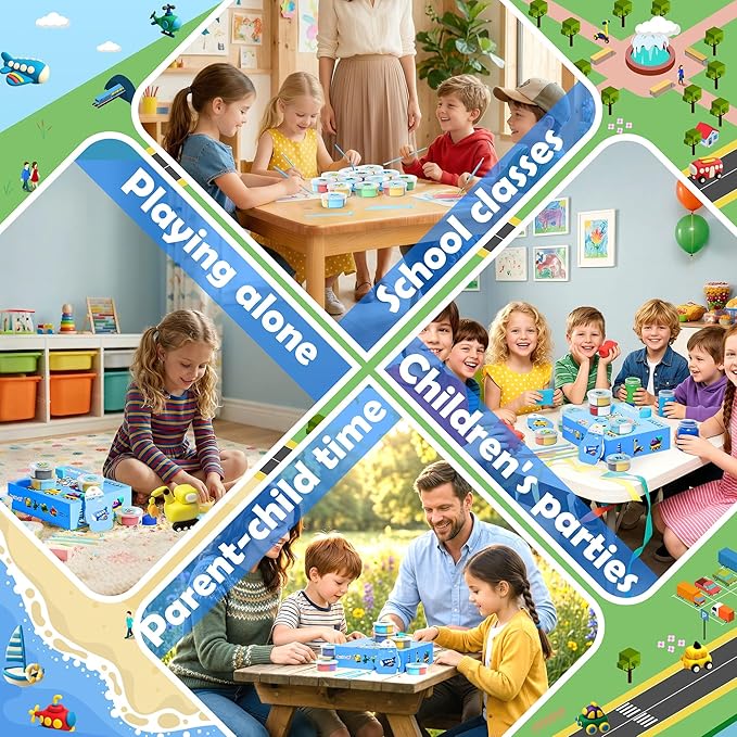 Air Dry Clay Kit -Traffic Theme, Modeling Clay for Kids, DIY Model Magic Clay with Sculpting Tools and Tutorials, 12 Boxes Molding Clay, Ultra Light, Soft & Non-Sticky, Arts and Crafts Gift for Kids