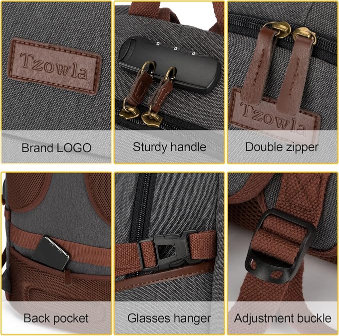 Tzowla Canvas Laptop Backpack-Anti Theft Bag for Men Women,Rucksack Fits 15.6Inch Laptop, Work Travel Bookbag with Lock