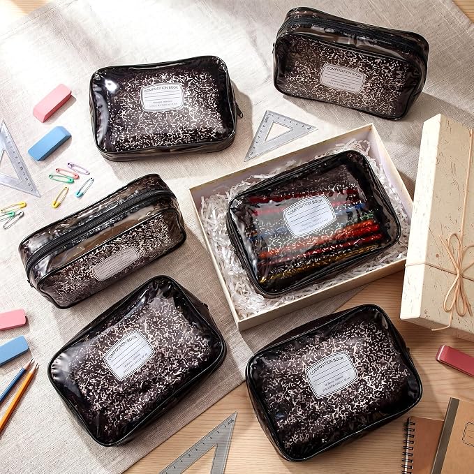 Suclain 12 Pack Back to School Teacher Gift, Teacher Survival Kit Bag, Composition Book Zipper Cosmetic Pouches, Transparent PVC Waterproof Pencil Case Toiletry Makeup Bag for School Supplies, Travel