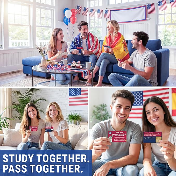 US Citizenship Flash Cards 2026, 128 USCIS Civics Test Questions and Answers, Bilingual English and Spanish Study Guide, Tarjetas de Ciudadania 2026, Preguntas para La Ciudadania 2026