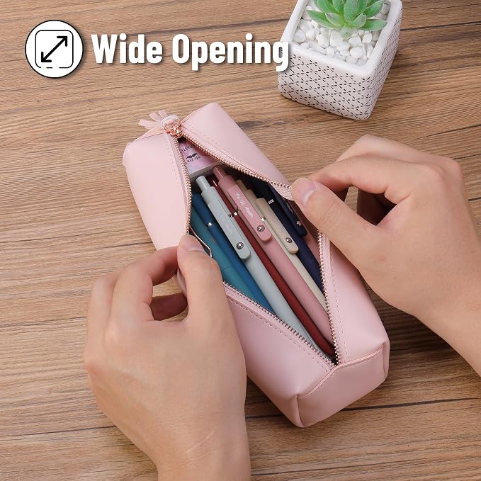 Mr. Pen- PU Leather Pencil Case, Pink | Pencil Case Small Pencil Pouch Aesthetic