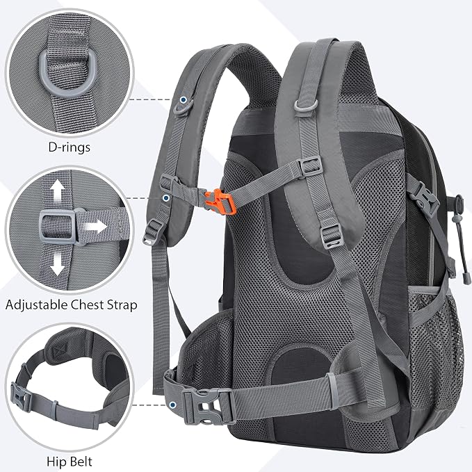 Hiking Backpack 30L Lightweight Travel Daypack Small Day Pack for Men Women Outdoor Camping Backpacking, Black